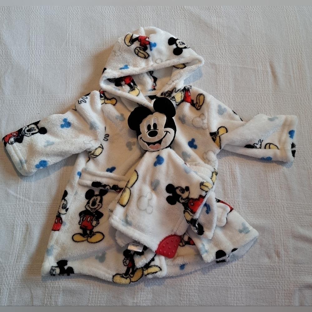 Disney Baby 0-12 months house coat with mickey snuggly security blanket NWOT